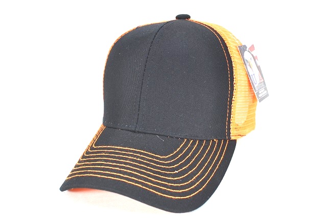 043-COTTON TRUCKER MESH VELCRO - BLACK/ORANGE